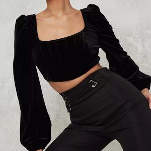 long sleeve velvet top in black